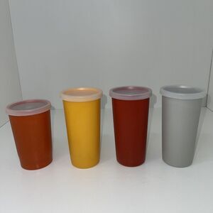 Vintage Tupperware Tumblers Cups 116 1320 W/ Lids Harvest Colors Lot 4 Stackable